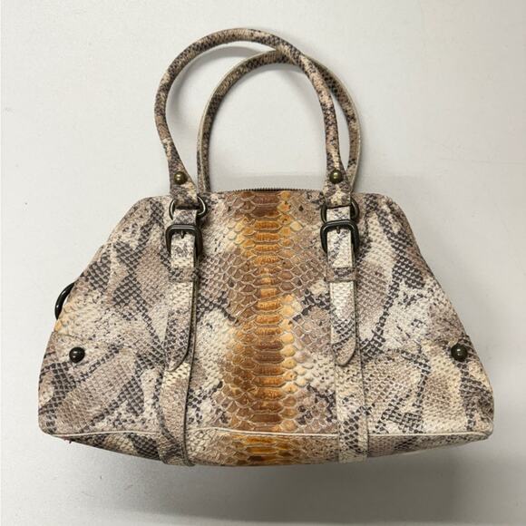 Forth & Towne Tan Calf Leather Snake Print Satchel Handbag Purse Womens Luxury - Picture 1 of 11